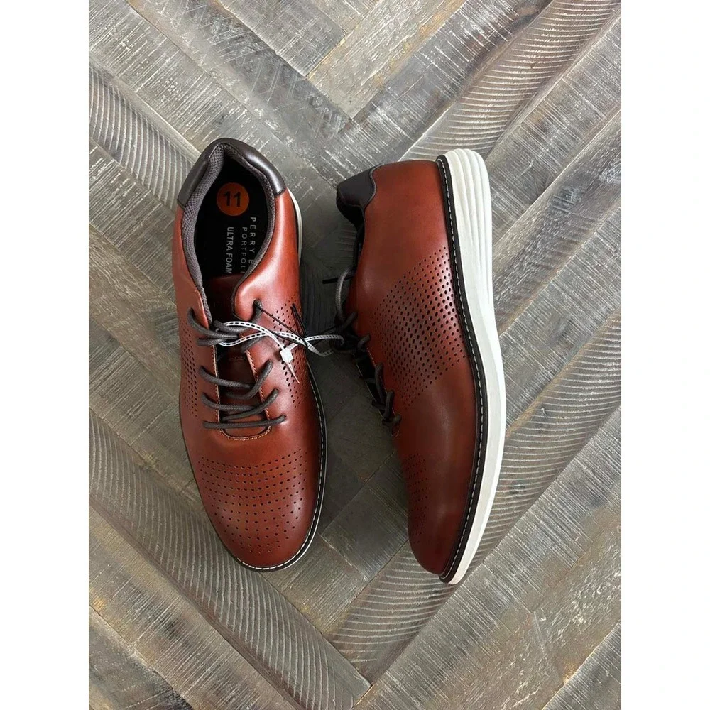 Perry Ellis Portfolio Hamilton Mens 11 Brown Oxford Dress Shoes NEW